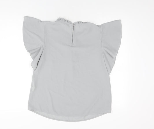 Boohoo Womens Grey Polyester Basic Blouse Size 8 Round Neck