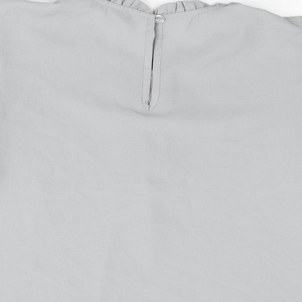 Boohoo Womens Grey Polyester Basic Blouse Size 8 Round Neck