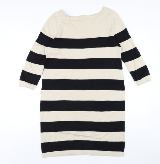 H&M Womens Beige Striped Cotton Jumper Dress Size S Boat Neck Pullover