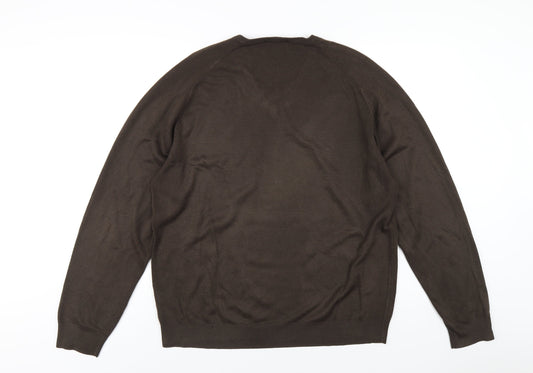 Autograph Mens Brown V-Neck Acrylic Pullover Jumper Size XL Long Sleeve