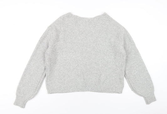 H&M Womens Grey V-Neck Acrylic Pullover Jumper Size XS