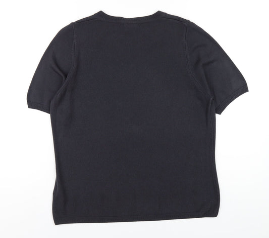 Classic Womens Blue Round Neck Acrylic Pullover Jumper Size 16