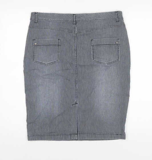 Per Una Womens Blue Striped Cotton Straight & Pencil Skirt Size 14 Zip