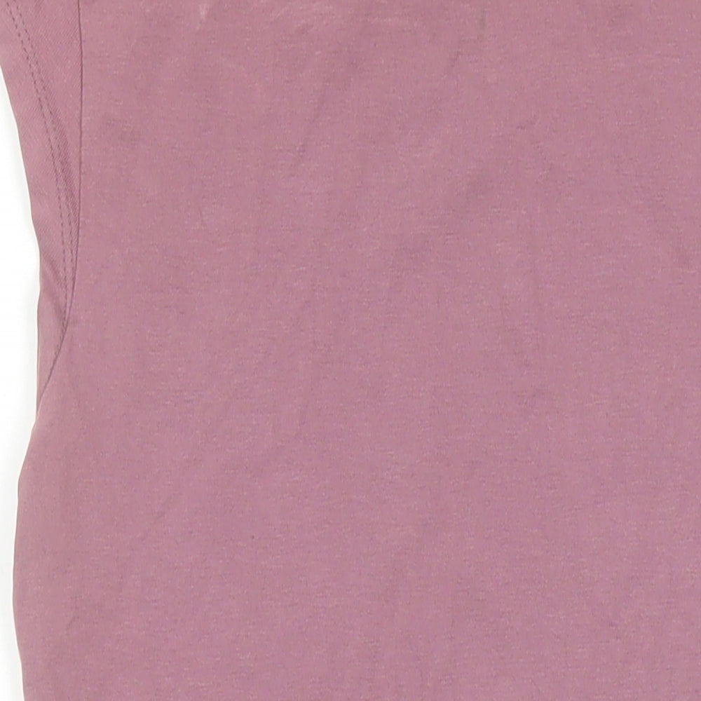 Brand and care label for ASOS women’s purple cotton playsuit one-piece, size UK 10, snap