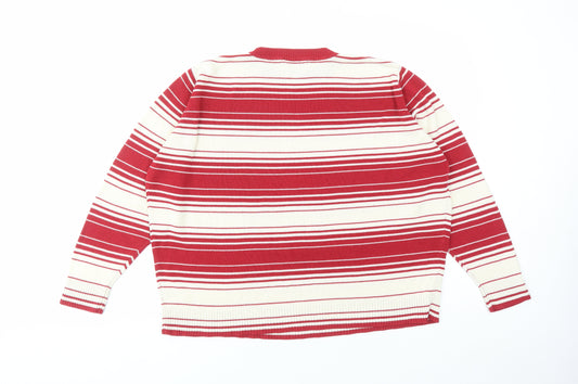 Berkertex Womens Red Round Neck Striped Acrylic Pullover Jumper Size 22 - Size 22-24