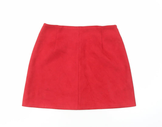 Bershka Womens Red Polyester A-Line Skirt Size M Button