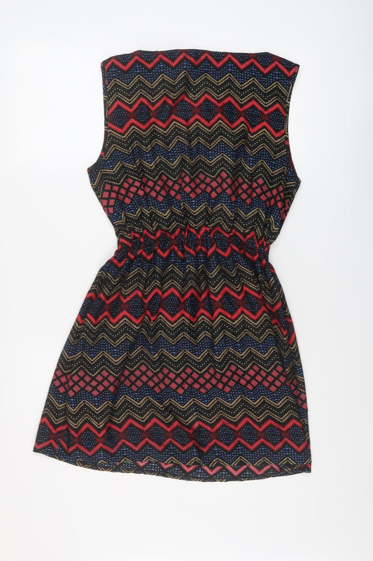 Mela London Womens Multicoloured Geometric Polyester A-Line Size 12 Boat Neck Pullover