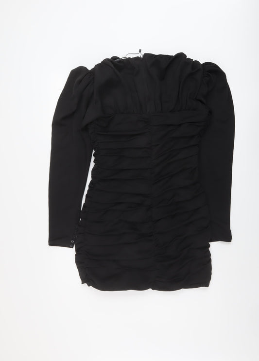 Zara Womens Black Polyester Mini Size M Round Neck Zip