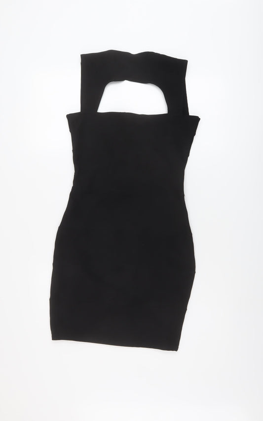 Boohoo Womens Black Polyester Mini Size 10 Square Neck Pullover