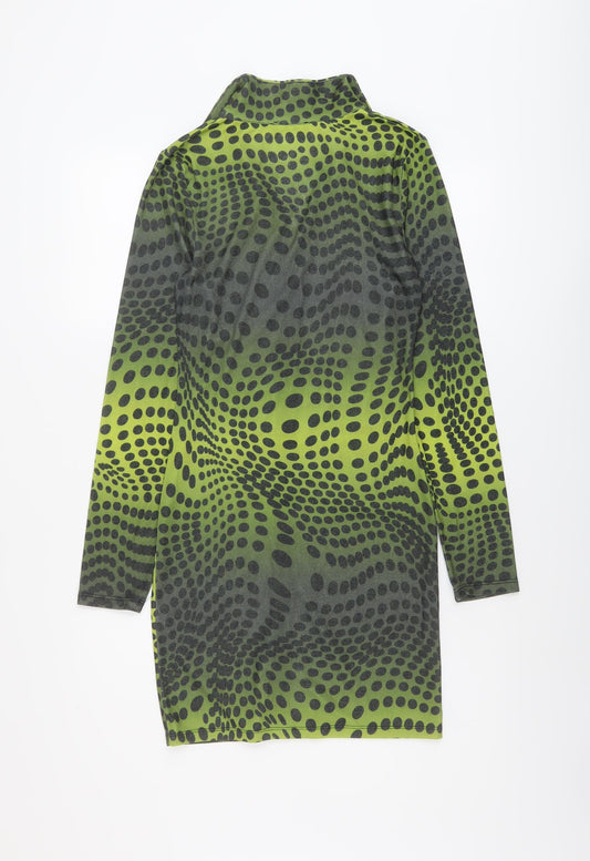Nasty Gal Womens Green Polka Dot Polyester Bodycon Size 6 V-Neck Button