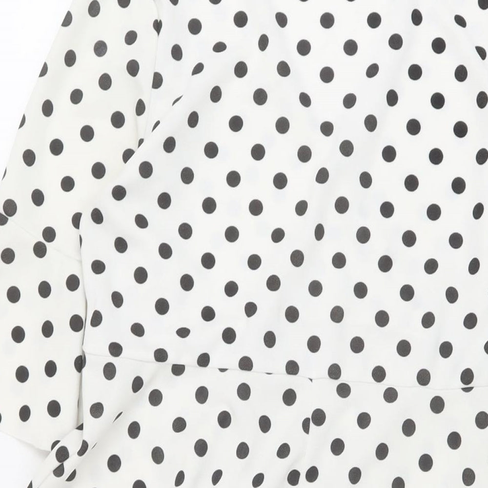 Boohoo Womens White Polka Dot Polyester A-Line Size 12 V-Neck Pullover