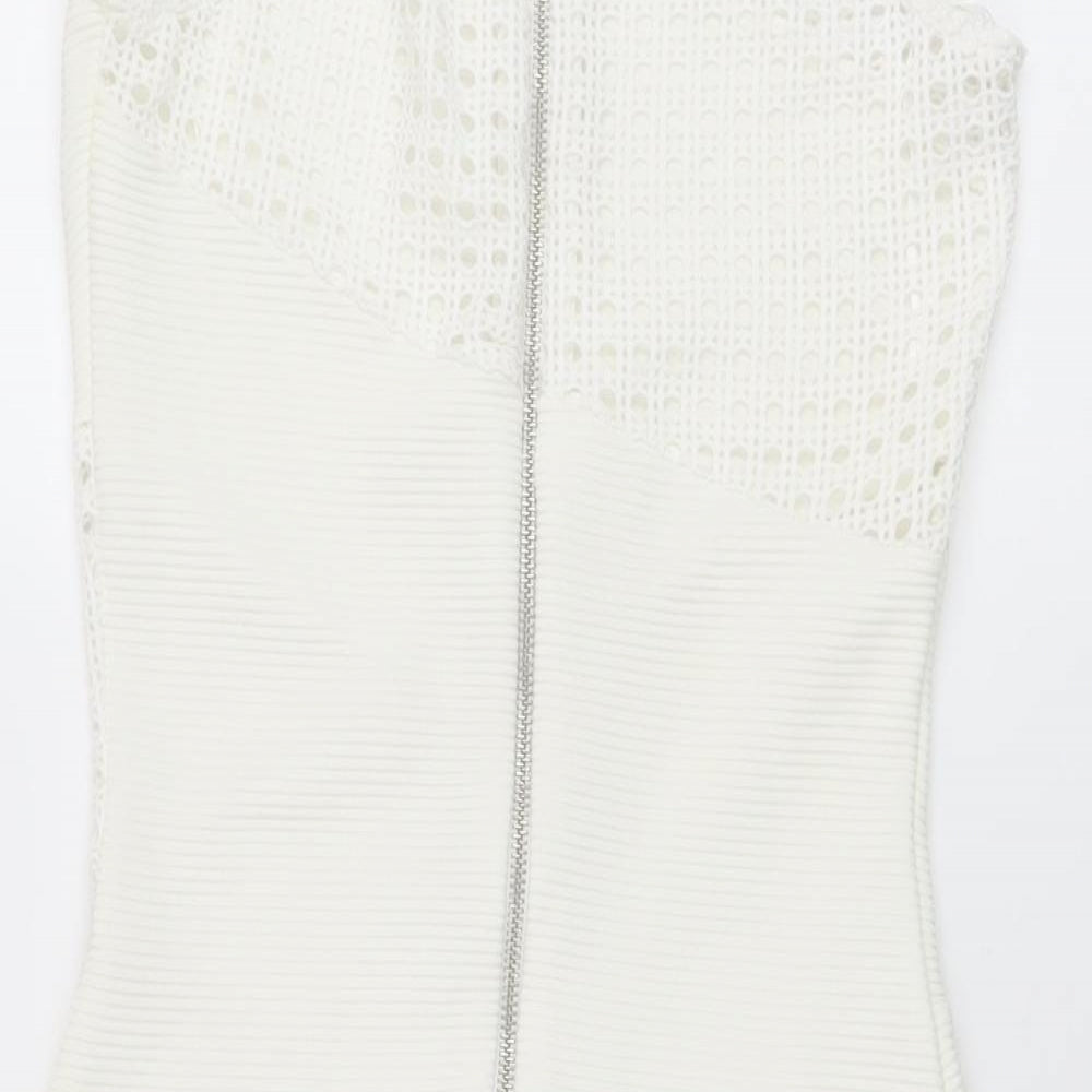 Miss Selfridge Womens Ivory Polyester Bodycon Size 8 Round Neck Zip