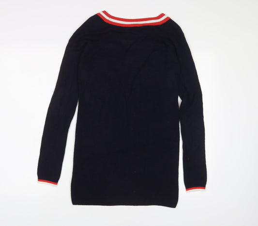 Dorothy Perkins Womens Blue Acrylic Jumper Dress Size 10 V-Neck Pullover