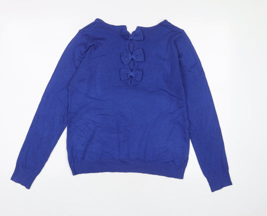La Redoute Womens Blue Boat Neck Acrylic Pullover Jumper Size 14 - Bows
