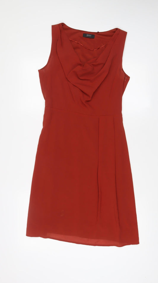 Additional front view of ESPRIT women’s brown polyester a-line, size UK 12, cowl neck zip