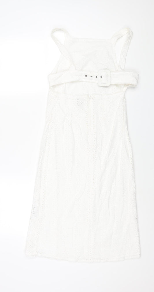 ASOS Womens White Cotton Shift Size 4 Square Neck Zip - Buckle Detail Floral Lace