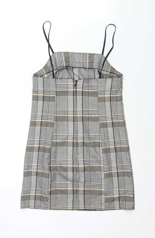 Urban Outfitters Womens Grey Check Polyester Mini Size XS Square Neck Zip
