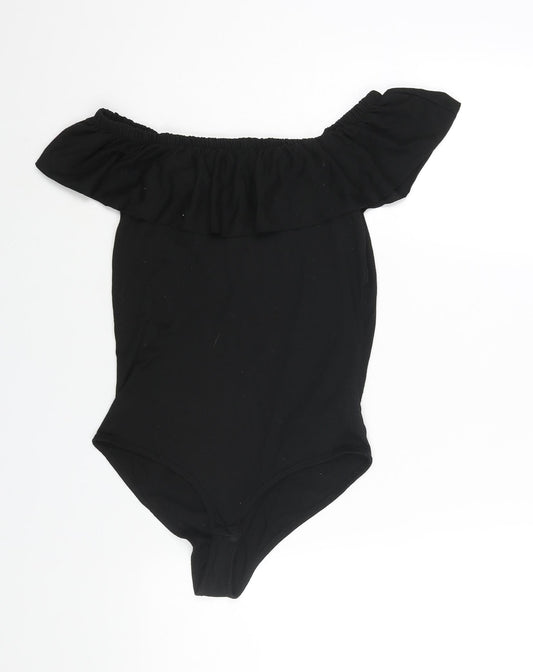 Additional front view of Only women’s black viscose bodysuit one-piece, size S, snap - frill