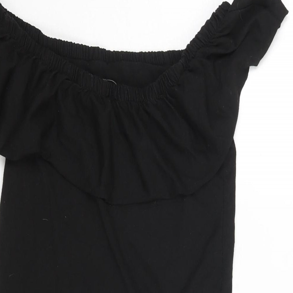 Only Womens Black Viscose Bodysuit One-Piece Size S Snap - Frill