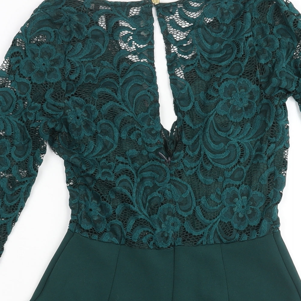 New Look Womens Green Polyamide Playsuit One-Piece Size 6 Zip - Lace Bodice