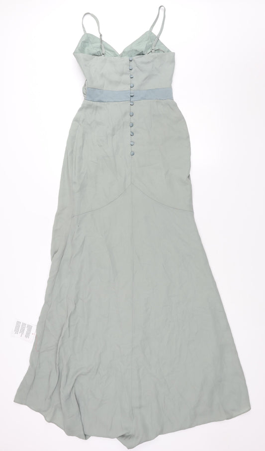 ASOS Womens Green Polyester Ball Gown Size 4 V-Neck Button