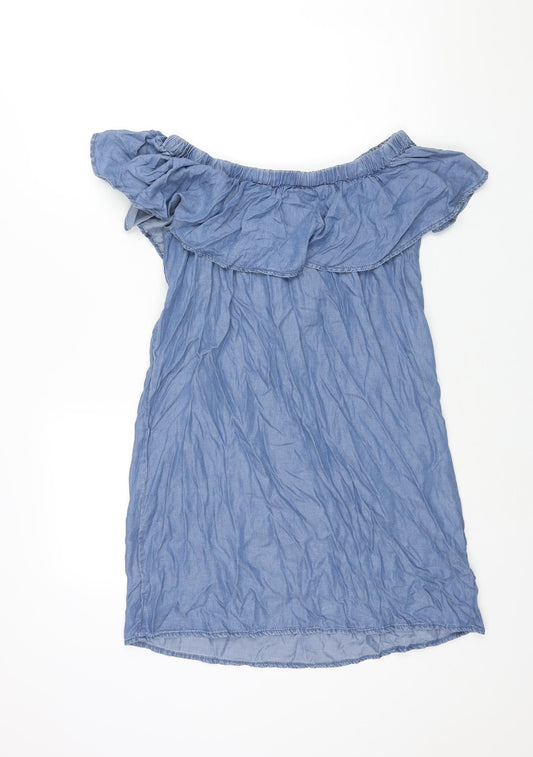 Dorothy Perkins Womens Blue Lyocell Shift Size 12 Off the Shoulder Pullover - Frill