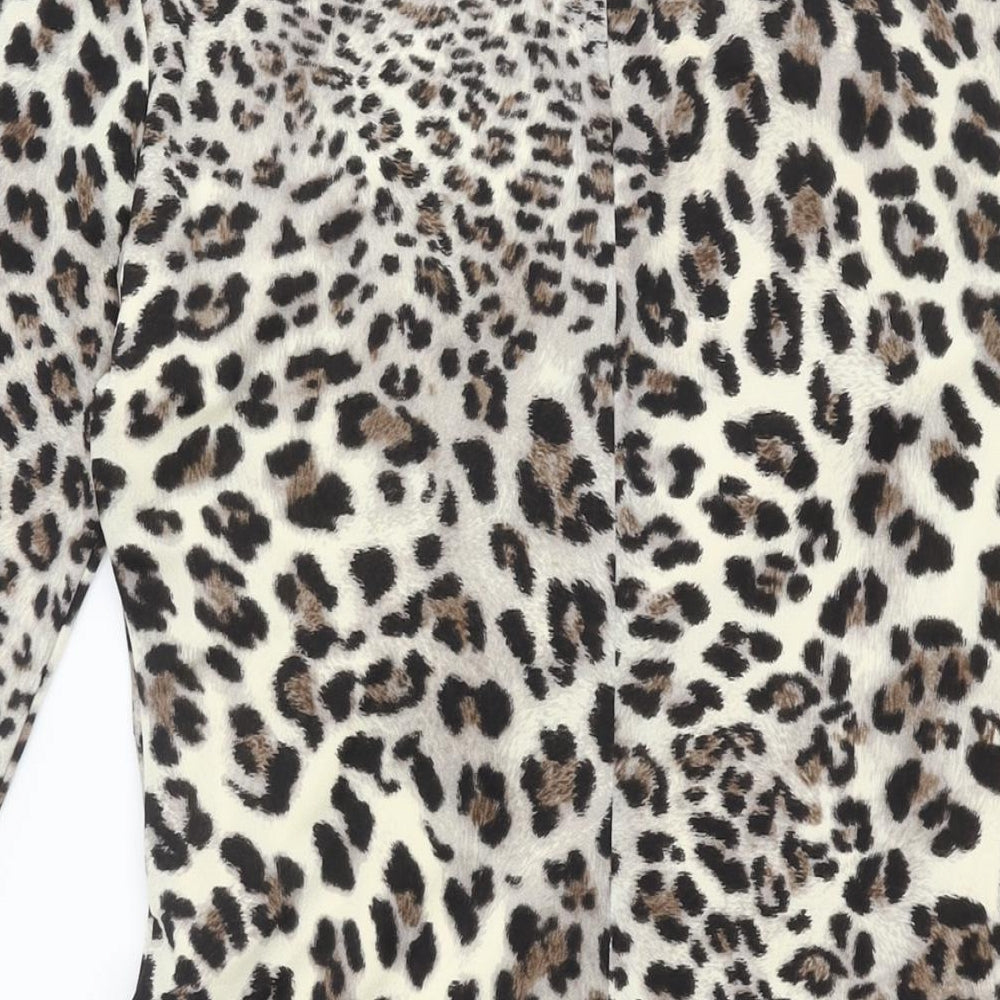 Montique Womens Beige Animal Print Polyester Pencil Dress Size 16 Round Neck Pullover - Twist Detail Leopard Print