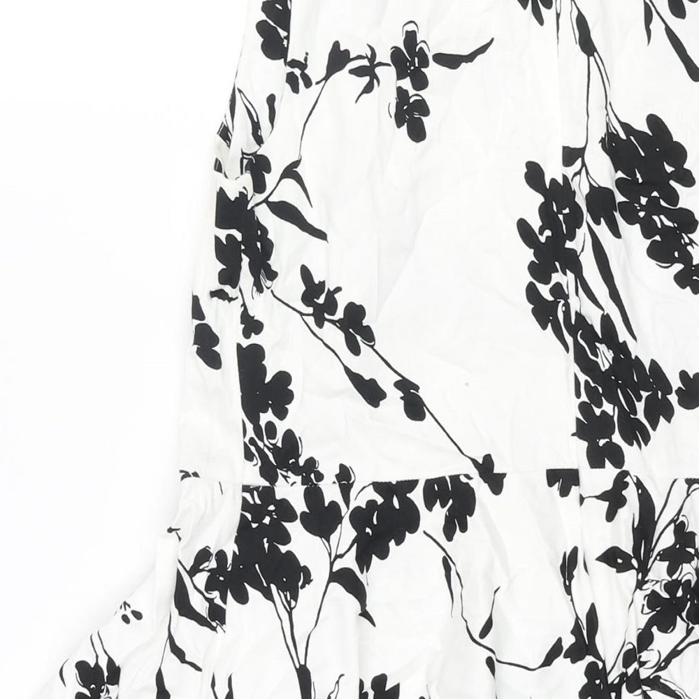 Grace Clarin Womens White Floral Polyester Fit & Flare Size L Round Neck Zip
