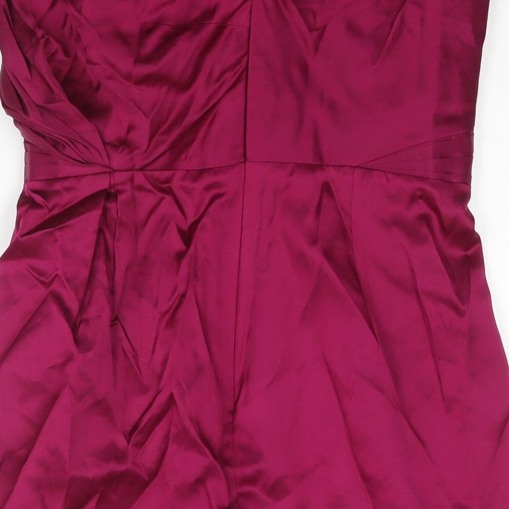 Monsoon Womens Purple Silk Pencil Dress Size 10 Square Neck Zip - Frill Detail