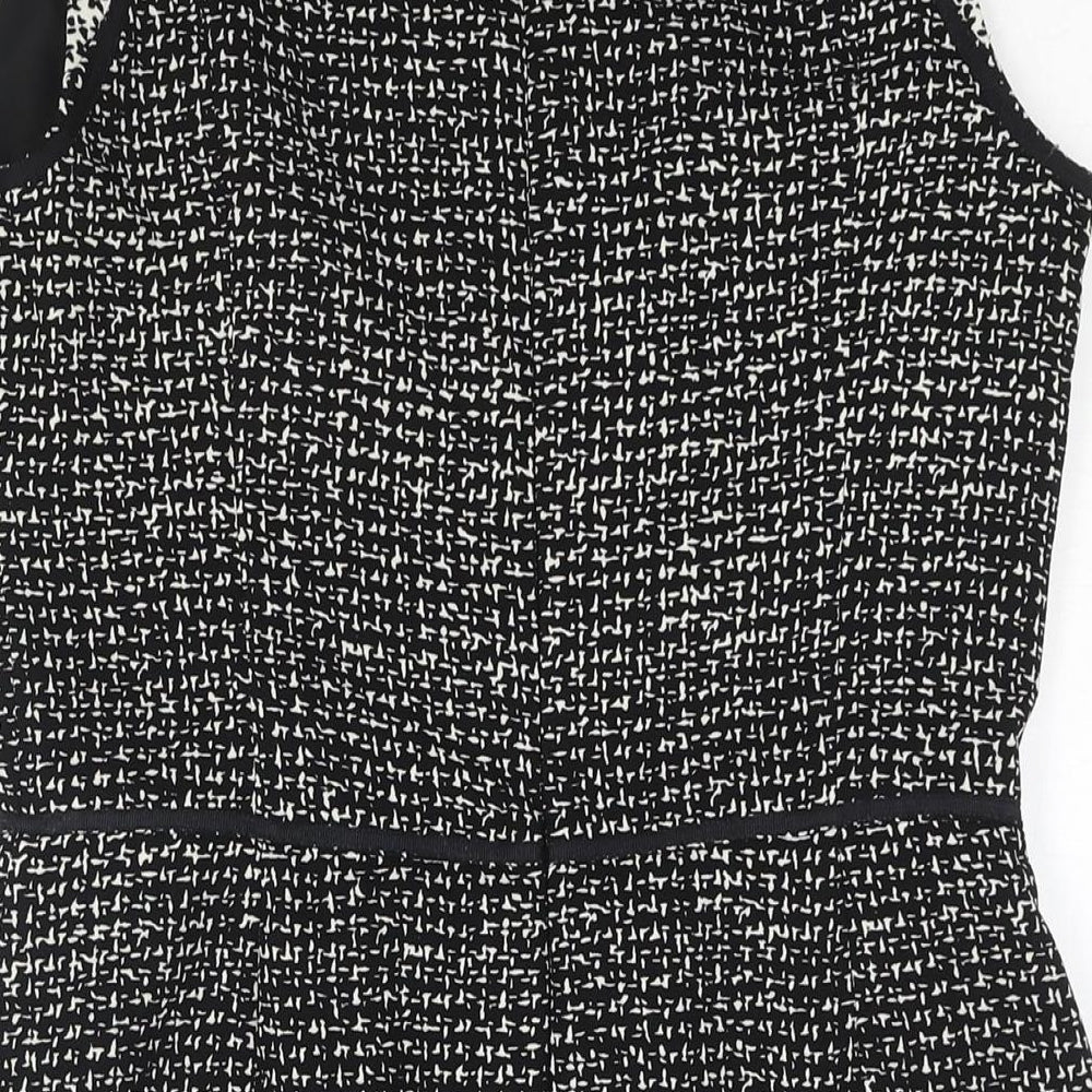 Oasis Womens Black Geometric Polyester Shift Size 12 Round Neck Zip