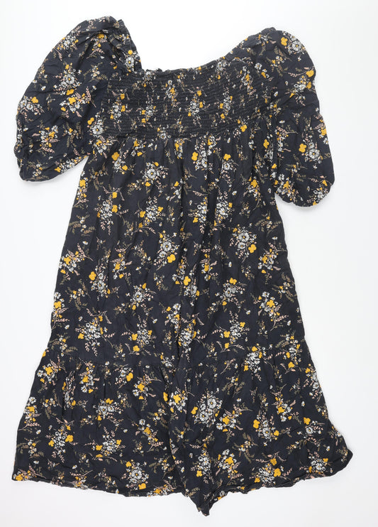 Reclaimed Vintage Womens Black Floral Cotton Shift Size 20 Square Neck Pullover
