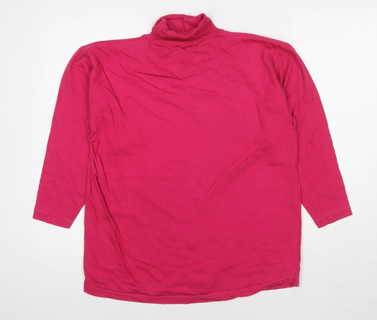 Collection Womens Pink Cotton Basic T-Shirt One Size Roll Neck