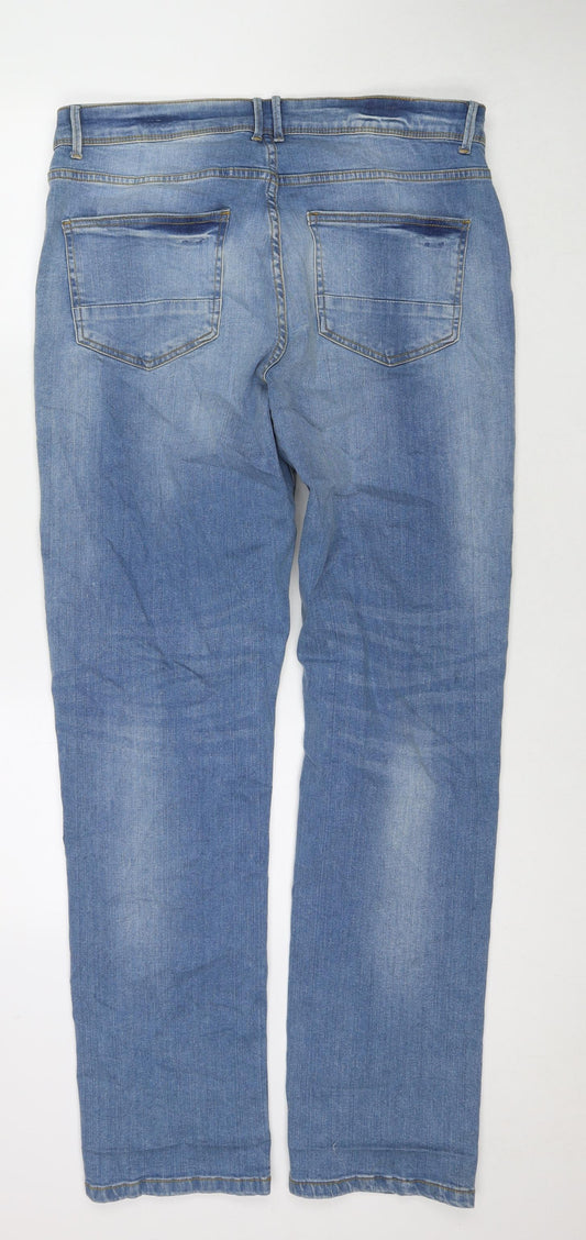 365 Denim Mens Blue Cotton Straight Jeans Size 34 in L34 in Regular Zip