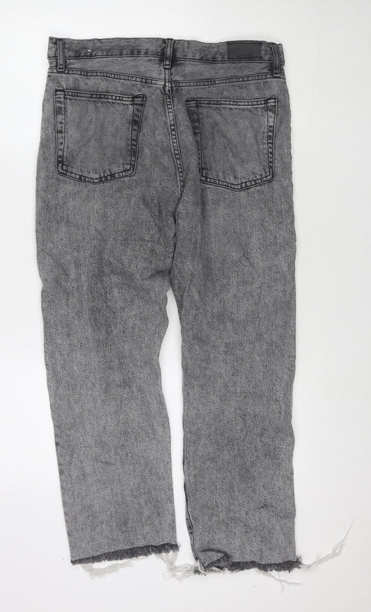 Mango Womens Grey Cotton Blend Cropped Jeans Size 14 L25 in Regular Zip