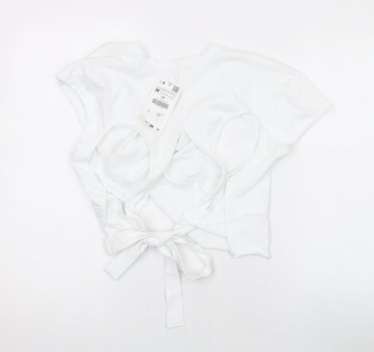 Womens UK Size M Zara White Cropped T-Shirt