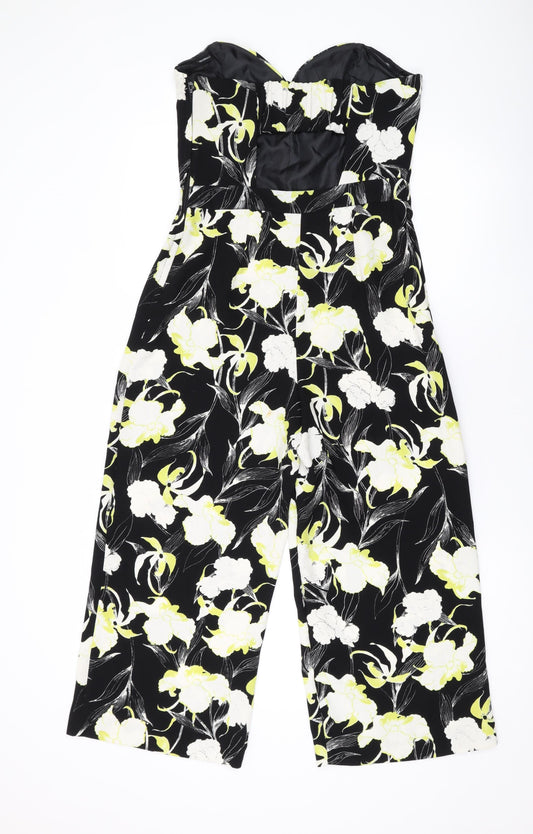 Miss Selfridge Womens Black Floral Polyester Jumpsuit One-Piece Size 10 L21 in Zip