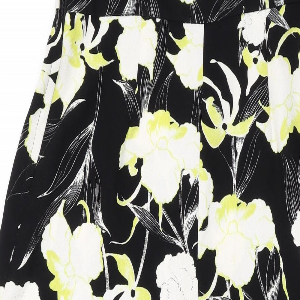 Miss Selfridge Womens Black Floral Polyester Jumpsuit One-Piece Size 10 L21 in Zip