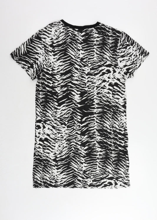 PRETTYLITTLETHING Womens Black Animal Print Viscose T-Shirt Dress Size 10 Crew Neck Pullover