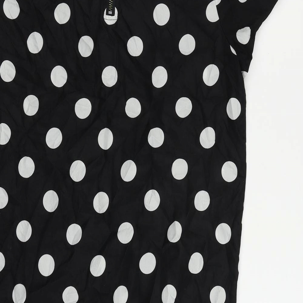 Boohoo Womens Black Polka Dot Polyester Shift Size 10 Round Neck Zip