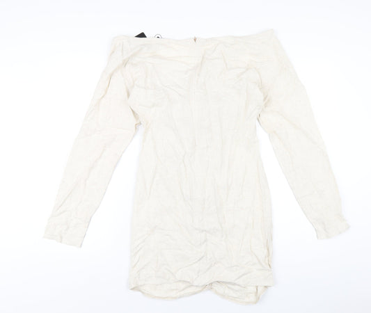 PRETTYLITTLETHING Womens Beige Viscose Mini Size 14 V-Neck Zip