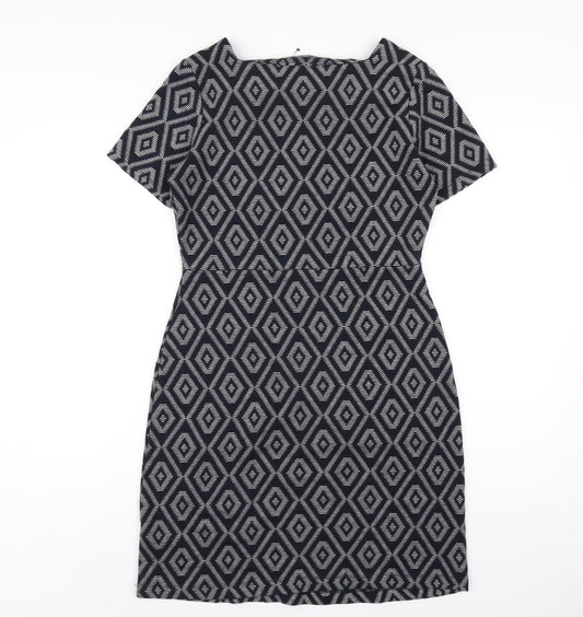 NEXT Womens Blue Geometric Polyester A-Line Size 10 Square Neck Pullover