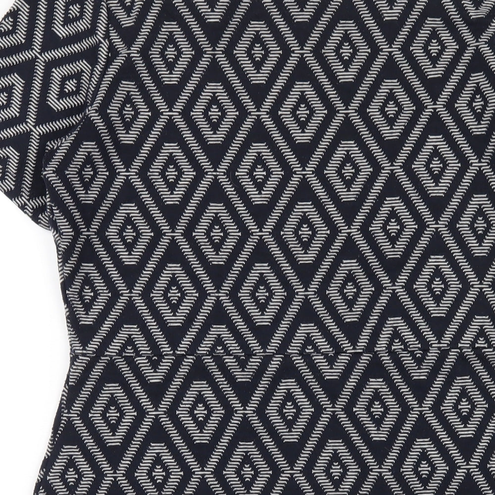 NEXT Womens Blue Geometric Polyester A-Line Size 10 Square Neck Pullover