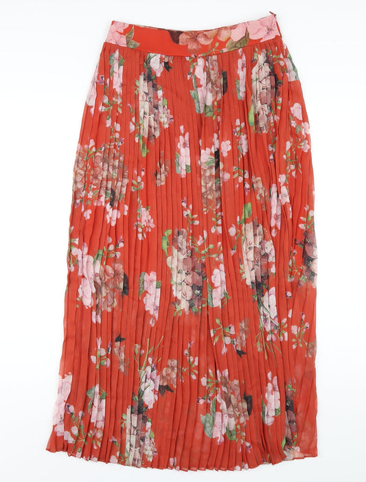Urban Touch Womens Orange Floral Polyester Pleated Skirt Size 8 Zip