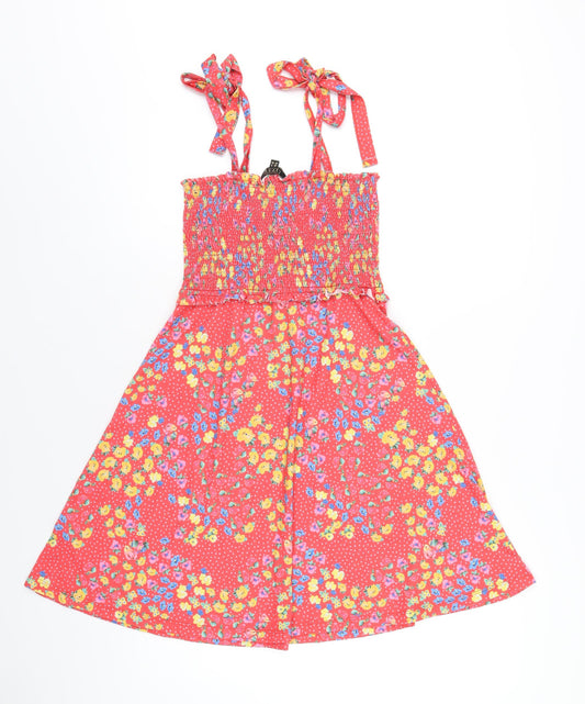 Lipsy Womens Red Floral Polyester Skater Dress Size 8 Square Neck Pullover