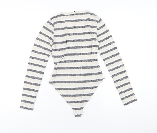 FOREVER 21 Womens Beige Striped Cotton Bodysuit One-Piece Size S Snap