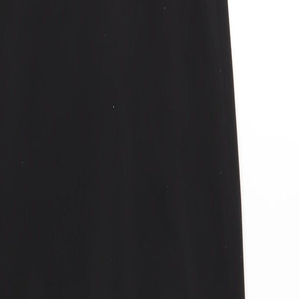 Brand and care label for ASOS women’s black polyester bodycon, size UK 12, square neck pullover