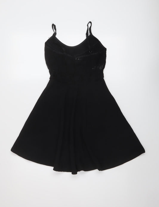 Miss Selfridge Womens Black Polyester Skater Dress Size 6 Round Neck Pullover