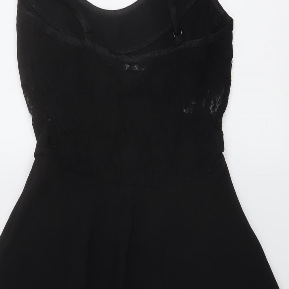 Miss Selfridge Womens Black Polyester Skater Dress Size 6 Round Neck Pullover