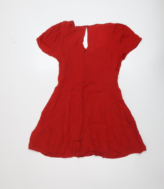Miss Selfridge Womens Red Viscose A-Line Size 10 V-Neck Buckle