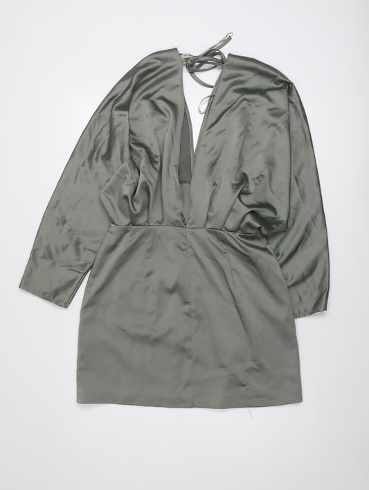 Zara Womens Green Polyester Mini Size M V-Neck Zip